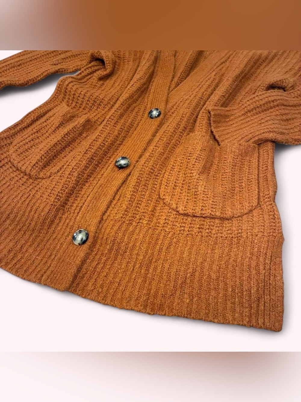 ANTHROPOLOGIE Rust-Brown Cable Knit Button Cardigan - Picture 3 of 5